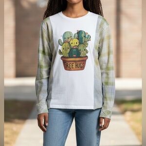 Upcycled graphic with Bleach dyed flannel sleeves